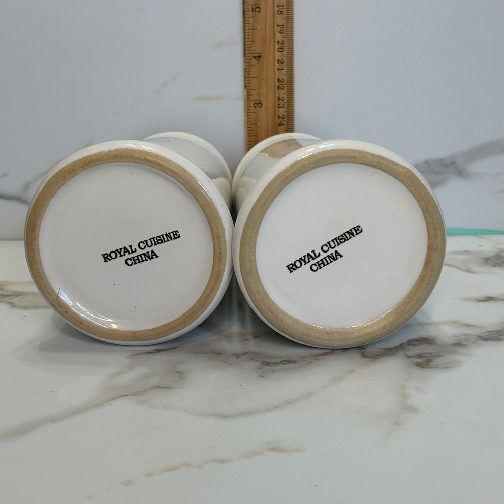 Royal Cuisine China Salt and Pepper Shakers White Ceramic Stainless Steel Lids - Picture 6 of 9